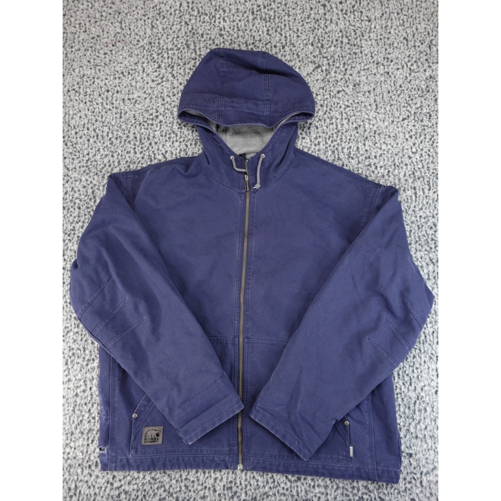 Sorel Canvas Work Jacket Mens XL Blue Duck Hooded Full Zip Distressed Rugged‎